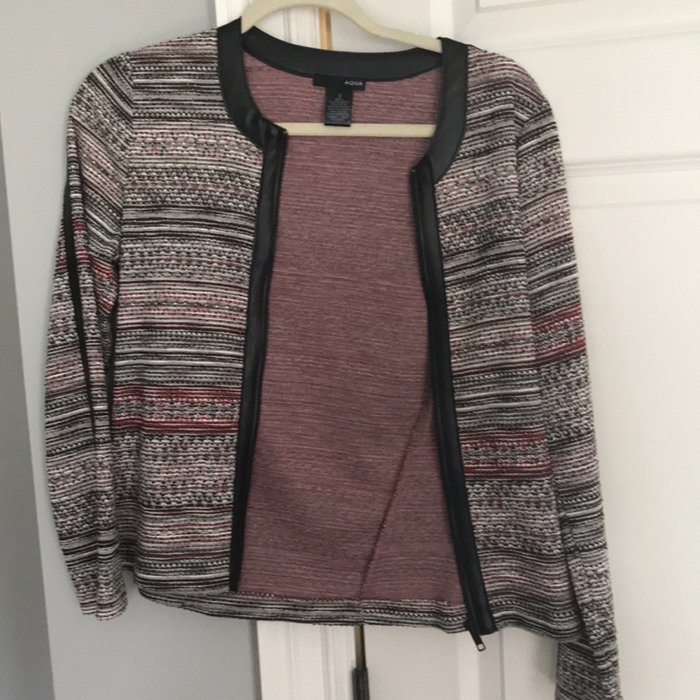 AQUA red and leather piped blazer/cardigan